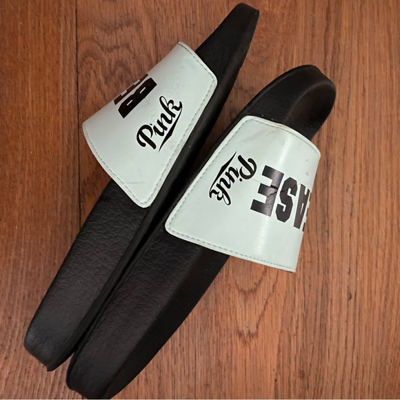 PINK VS “BEACH PLEASE” Black/Green Sandals/Slides - Picture 3 of 5